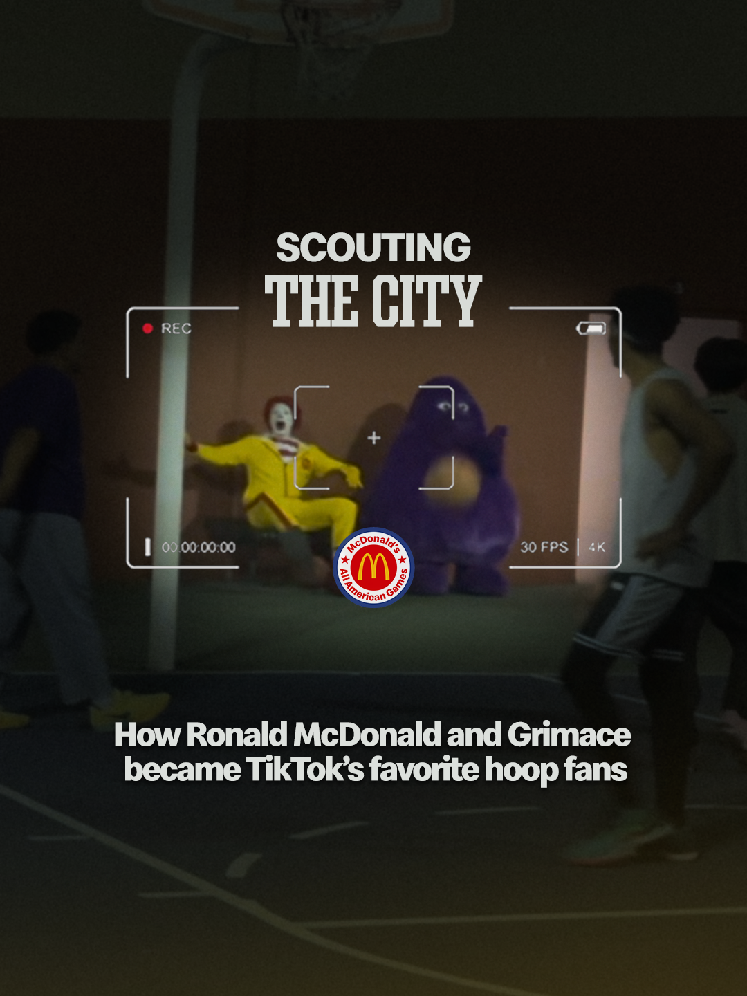 Scouting the City — Ronald McDonald and Grimace at a Phoenix pickup court